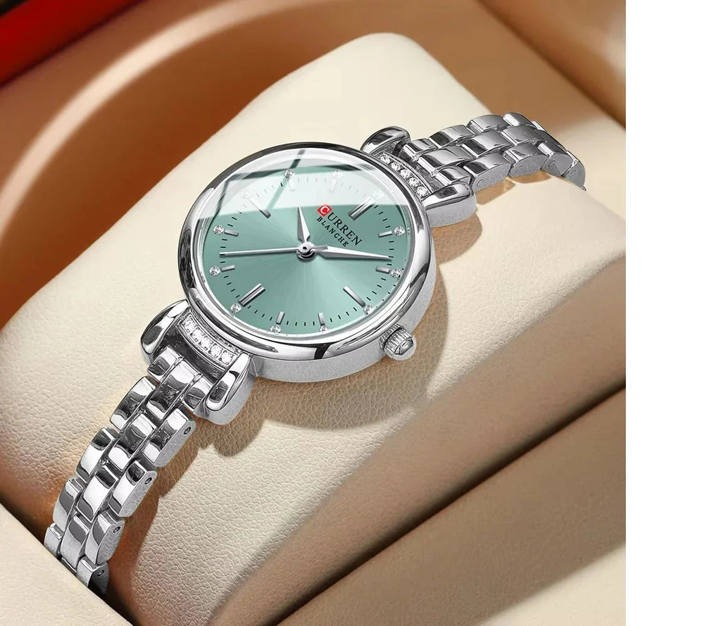 Curren blue Dial SILVER Stainless Steel Chain Analog Quartz Women's fashion Watch.