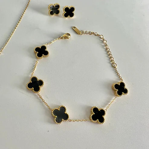 Stainless steel Black Clovie Floral bracelet