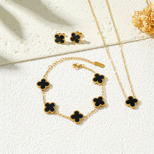Stainless steel Black Clovie Floral bracelet